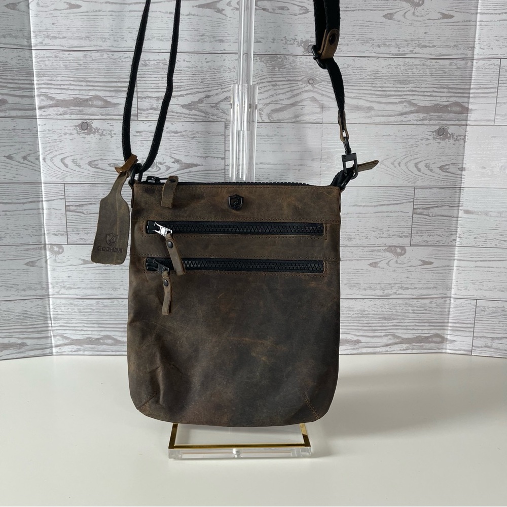 COCHOR Brown Soft Leather Crossbody Purse Adjustable Strap